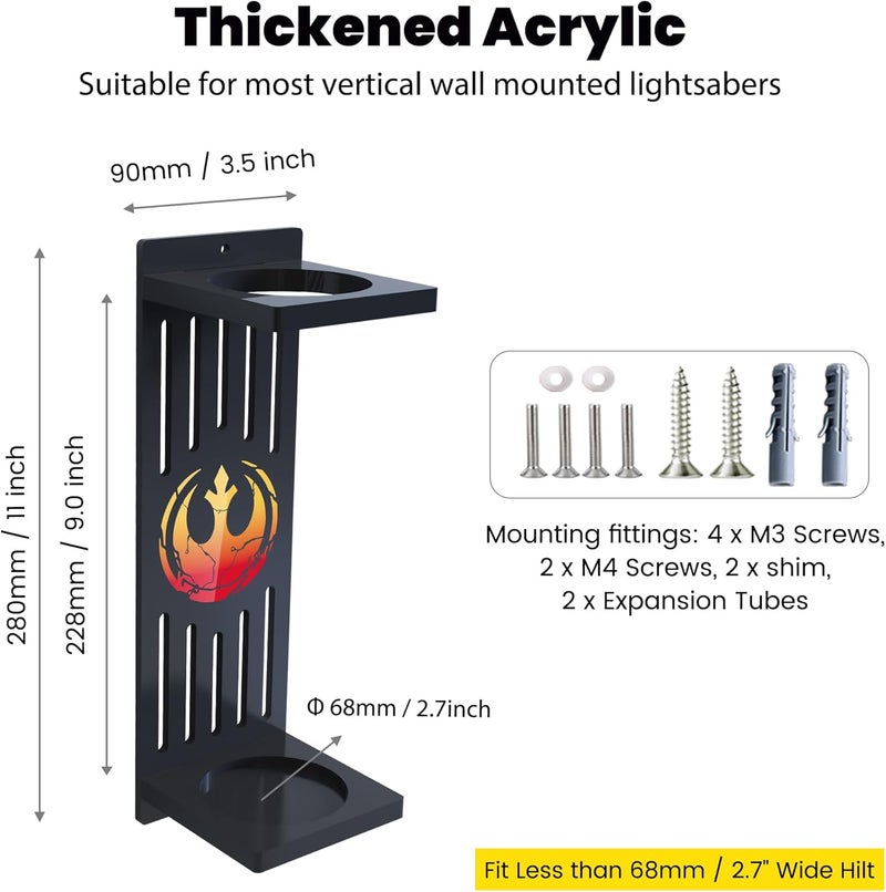 Smallan Lightsaber Wall Mount, Vertical Wall Mounted Lightsaber Display Rack, Acrylic Lightsaber Wall Mount Holder with Pattern, Plus Size Hilt Display Stand Compatible with Most Lightsabers for Lightsaber Enthusiasts (Gradient-colored Crack) - Image 3